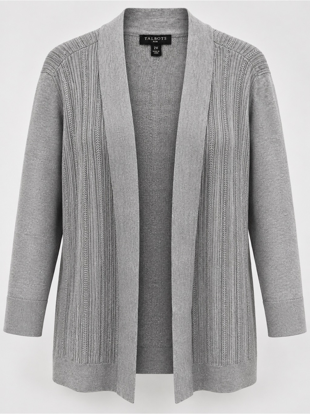 Talbots Light Gray Open-Front Ribbed Cardigan 2X